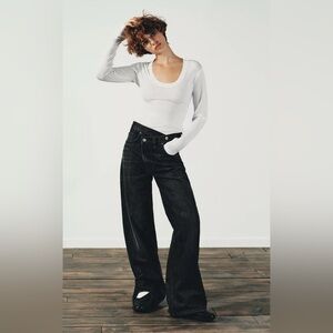 BNWT Zara High Waist Crossover Jean (Dark Grey)